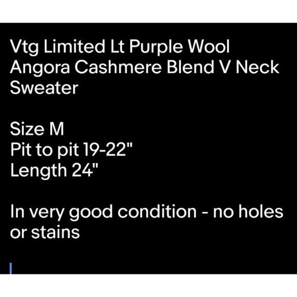 Vtg Limited Lt Purple Wool Angora Cashmere Blend V Neck Sweater Sz M - Picture 6 of 6